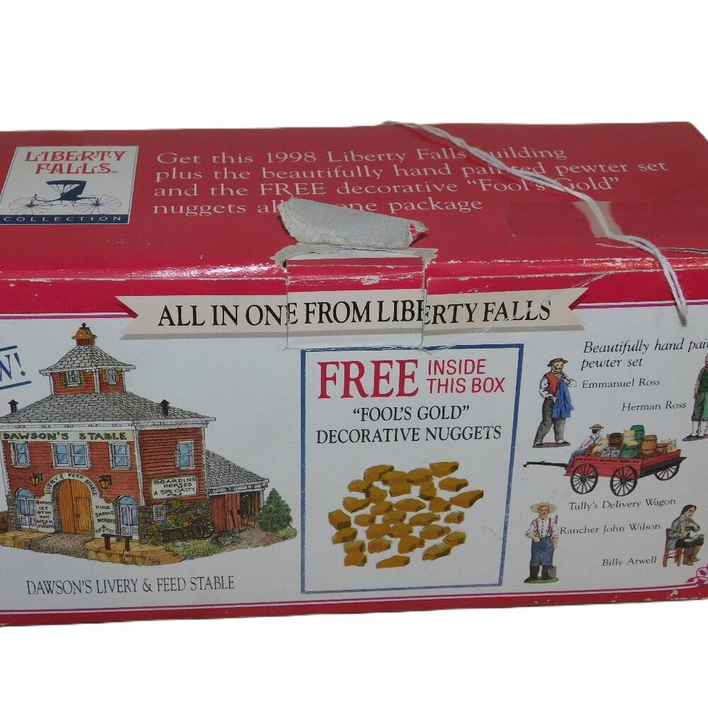 Liberty Falls Dawson's Livery & Feed Stable W/ 5 Pcs. Painted Pewter Set NIB